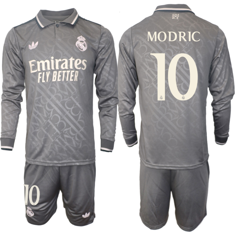 Men 2024-2025 Club Real Madrid away Long Sleeves Grey #10 Soccer Jersey->real madrid jersey->Soccer Club Jersey